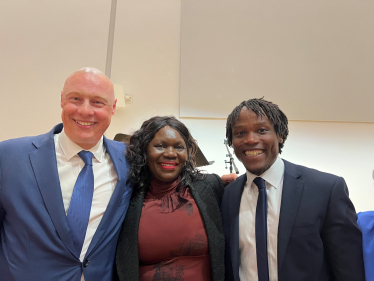 Ron is congratulated by Twickenham's Jonathan Hulley and Sheba Sogol